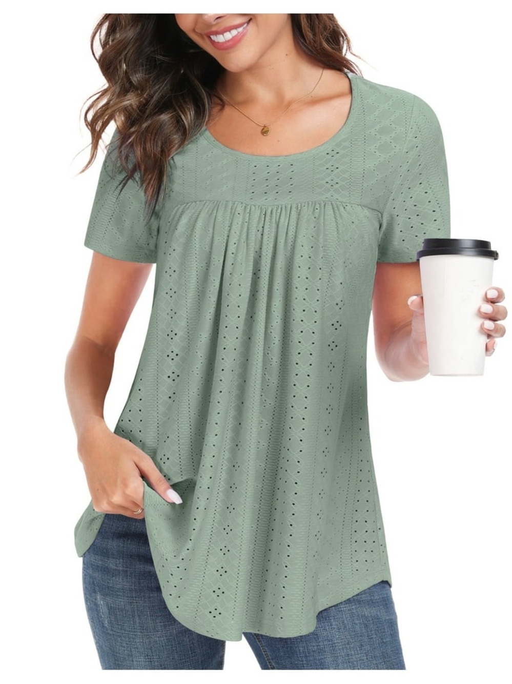 Your Style Eyelet Tunic in Green Size 2XL